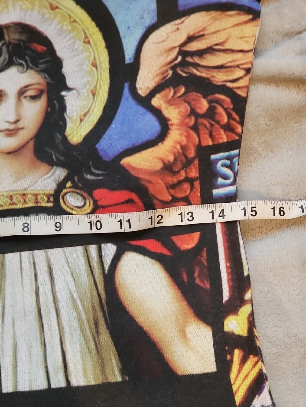 Stained Glass Design Rhinestone Embellished Religious Icon Lightweight Sweater S - Picture 6 of 6